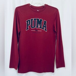 PUMA Sport Kids Large (14-16) Burgundy Long Sleeve Graphic  Tee 100% Cotton NWT